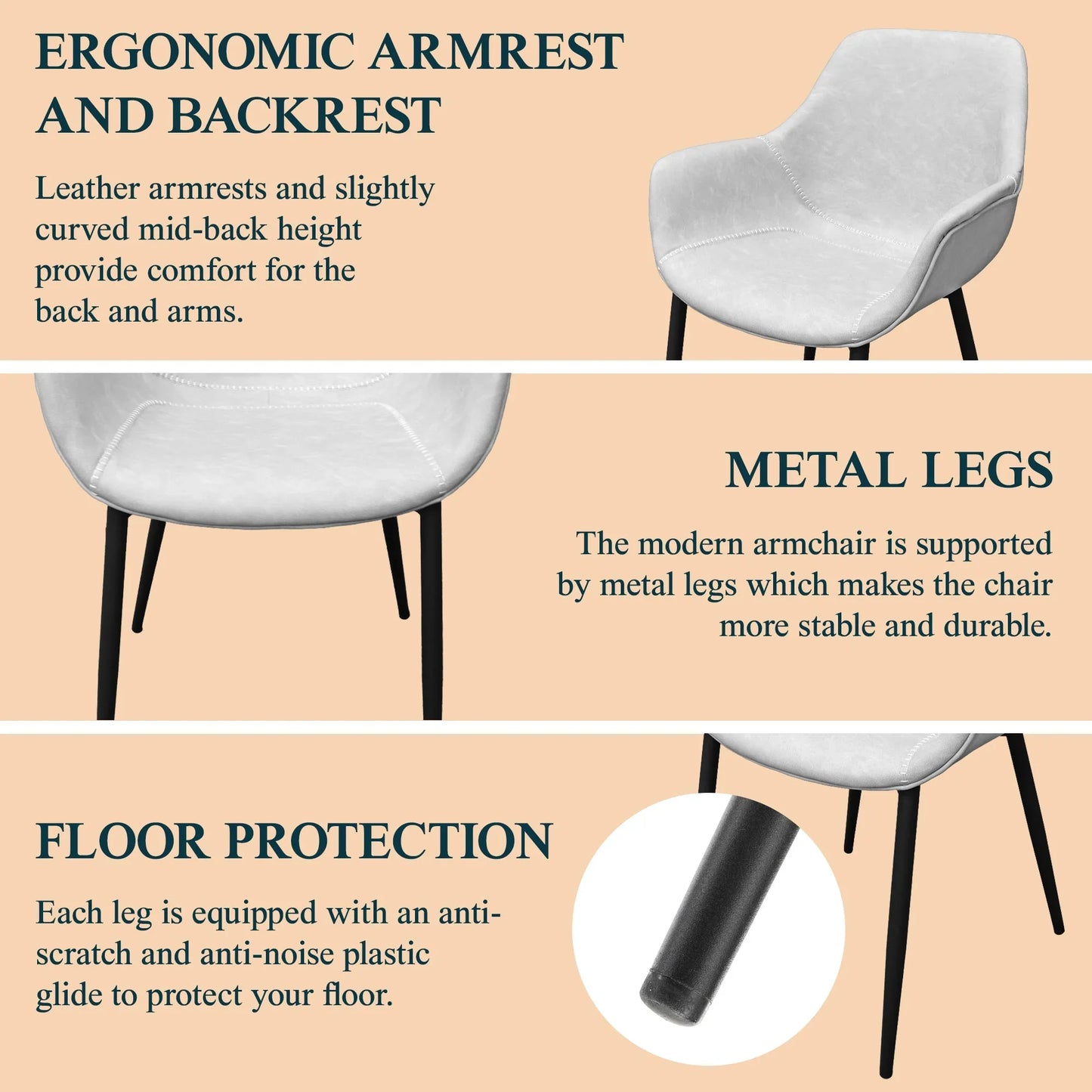 Markley Modern Leather Dining Arm Chair With Metal Legs Set of 2 - Elax Furniture