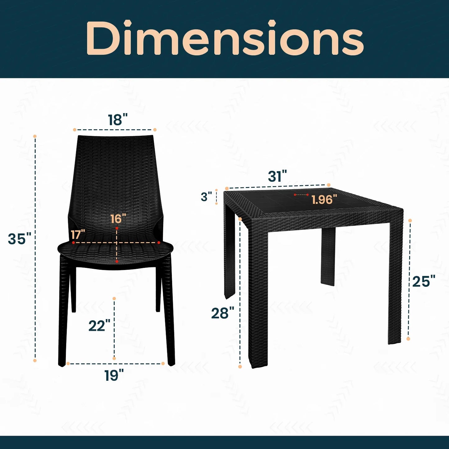 Kent Mid-Century Modern Weave Design 3-Piece Outdoor Patio Dining Set - Elax Furniture