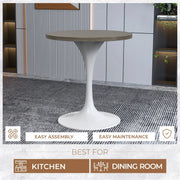 Verve Round Dining Table with MDF/Sintered Stone/Resin Tabletop in White Stainless Steel Pedestal Base - Elax Furniture