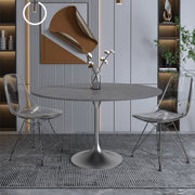 Verve Round Dining Table with MDF/Sintered Stone/Resin Tabletop in Silver Stainless Steel Pedestal Base - Elax Furniture