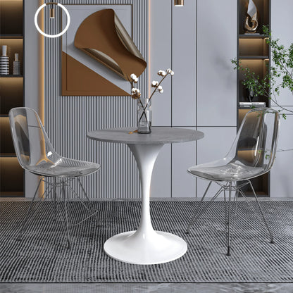 Verve Round Dining Table with MDF/Sintered Stone/Resin Tabletop in White Stainless Steel Pedestal Base - Elax Furniture