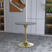 Verve Round Dining Table with MDF/Sintered Stone/Resin Tabletop in Gold Stainless Steel Pedestal Base - Elax Furniture