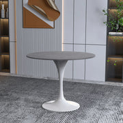 Verve Round Dining Table with MDF/Sintered Stone/Resin Tabletop in White Stainless Steel Pedestal Base - Elax Furniture