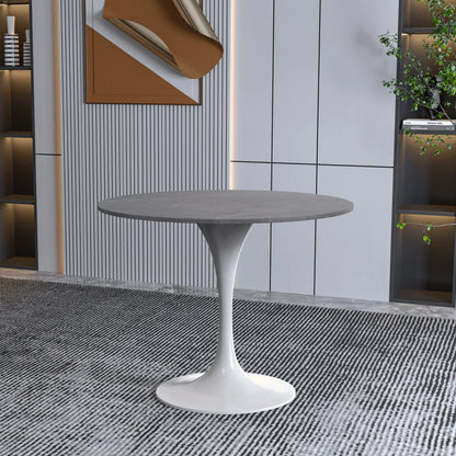 Verve Round Dining Table with MDF/Sintered Stone/Resin Tabletop in White Stainless Steel Pedestal Base - Elax Furniture