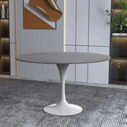 Verve Round Dining Table with MDF/Sintered Stone/Resin Tabletop in White Stainless Steel Pedestal Base - Elax Furniture