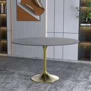 Verve Round Dining Table with MDF/Sintered Stone/Resin Tabletop in Gold Stainless Steel Pedestal Base - Elax Furniture