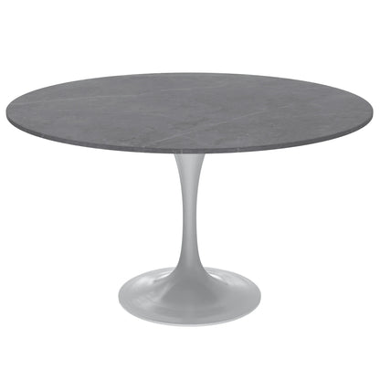 Verve Round Dining Table with MDF/Sintered Stone/Resin Tabletop in White Stainless Steel Pedestal Base - Elax Furniture