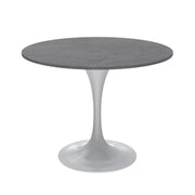 Verve Round Dining Table with MDF/Sintered Stone/Resin Tabletop in White Stainless Steel Pedestal Base - Elax Furniture