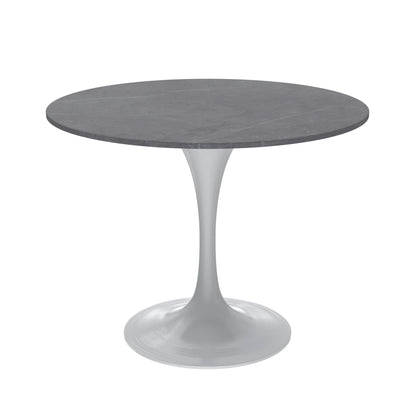 Verve Round Dining Table with MDF/Sintered Stone/Resin Tabletop in White Stainless Steel Pedestal Base - Elax Furniture