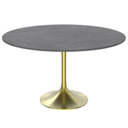 Verve Round Dining Table with MDF/Sintered Stone/Resin Tabletop in Gold Stainless Steel Pedestal Base - Elax Furniture