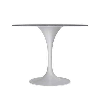 Verve Round Dining Table with MDF/Sintered Stone/Resin Tabletop in White Stainless Steel Pedestal Base - Elax Furniture