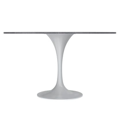 Verve Round Dining Table with MDF/Sintered Stone/Resin Tabletop in White Stainless Steel Pedestal Base - Elax Furniture