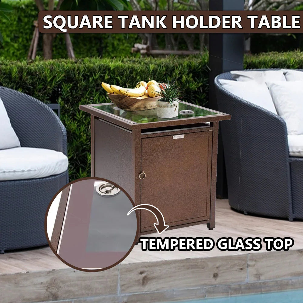 Walbrooke Modern Square Tank Holder Table with Tempered Glass Top and Powder Coated Aluminum - Elax Furniture