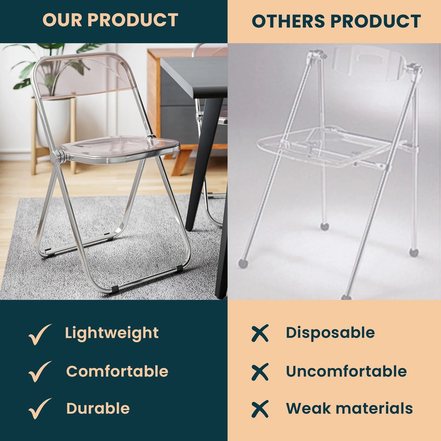 Lawrence Acrylic Folding Chair With Metal Frame Set of 2 - Elax Furniture