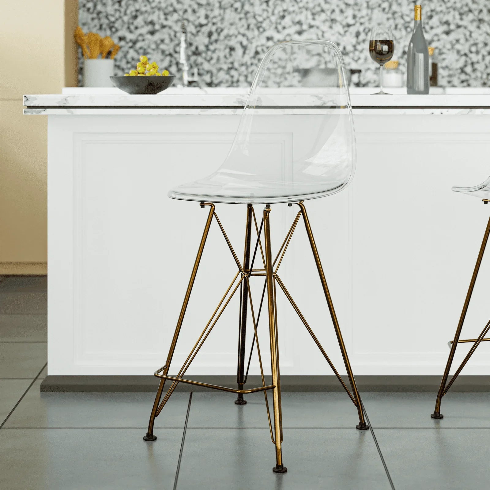 Cresco Modern Acrylic Barstool with Gold Chrome Base and Footrest - Elax Furniture