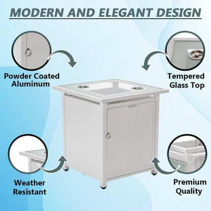 Walbrooke Modern Square Tank Holder Table with Tempered Glass Top and Powder Coated Aluminum - Elax Furniture