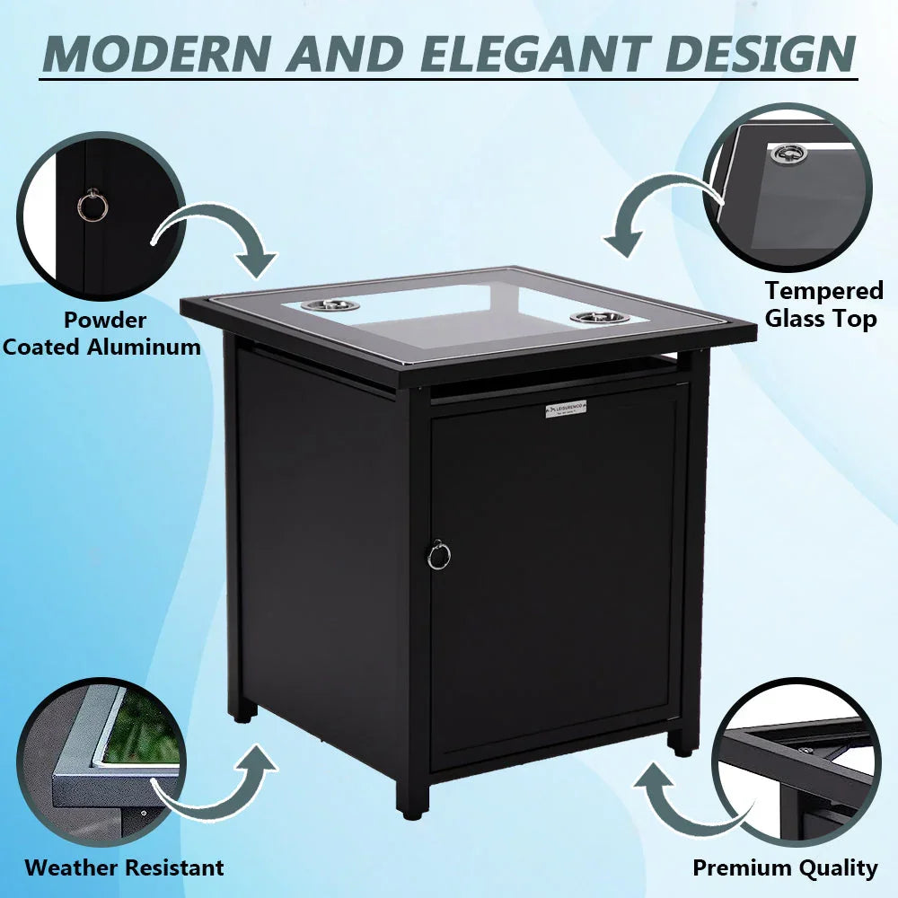 Walbrooke Modern Square Tank Holder Table with Tempered Glass Top and Powder Coated Aluminum - Elax Furniture