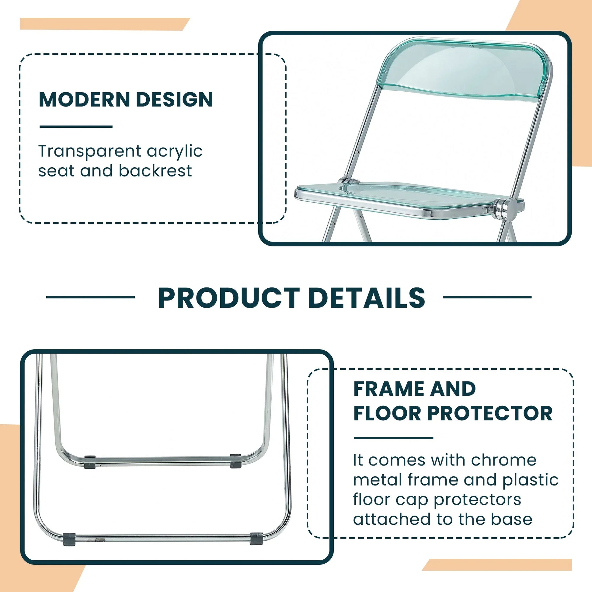 Lawrence Acrylic Folding Chair With Metal Frame Set of 4 - Elax Furniture