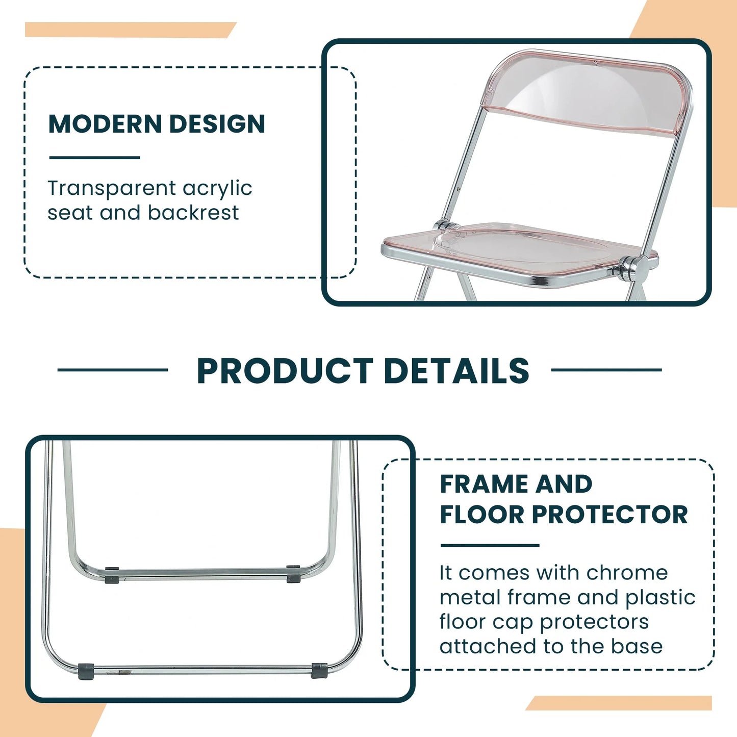 Lawrence Acrylic Folding Chair With Metal Frame Set of 2 - Elax Furniture