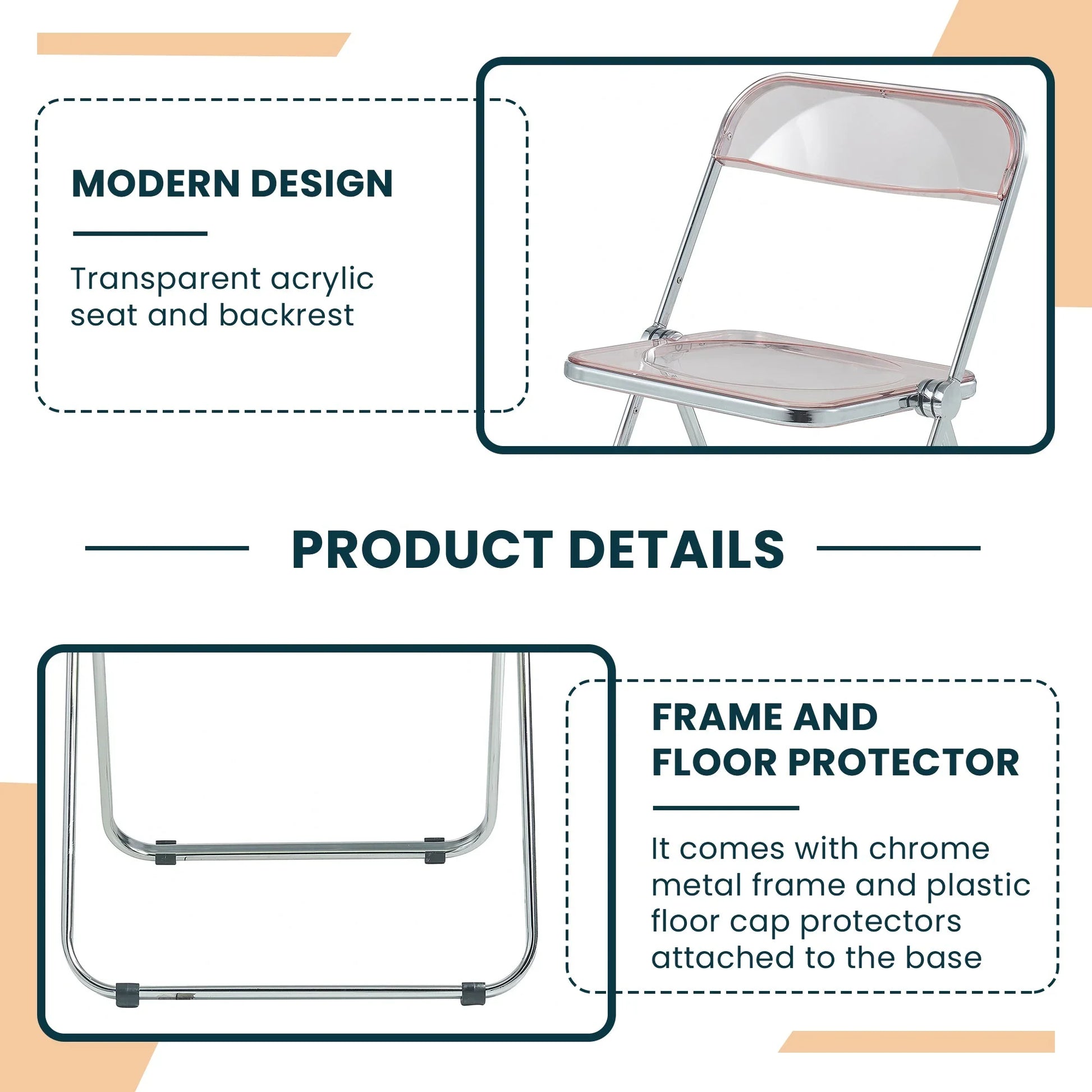 Lawrence Acrylic Folding Chair With Metal Frame Set of 2 - Elax Furniture