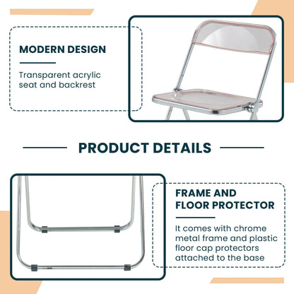 Lawrence Acrylic Folding Chair With Metal Frame Set of 2 - Elax Furniture