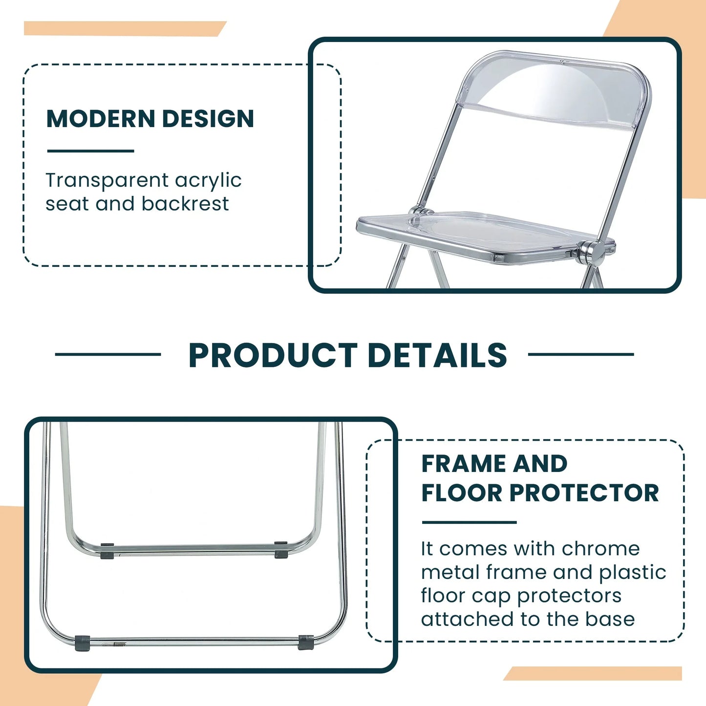 Lawrence Acrylic Folding Chair With Metal Frame Set of 2 - Elax Furniture