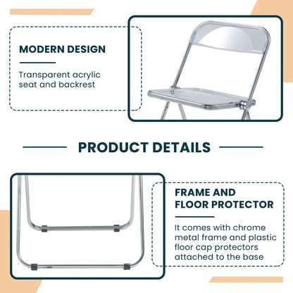 Lawrence Acrylic Folding Chair With Metal Frame Set of 2 - Elax Furniture