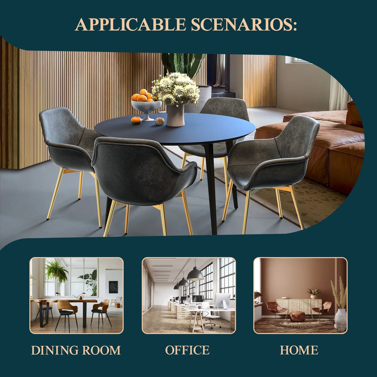 Markley Modern Leather Dining Arm Chair With Gold Metal Legs Set of 2 - Elax Furniture