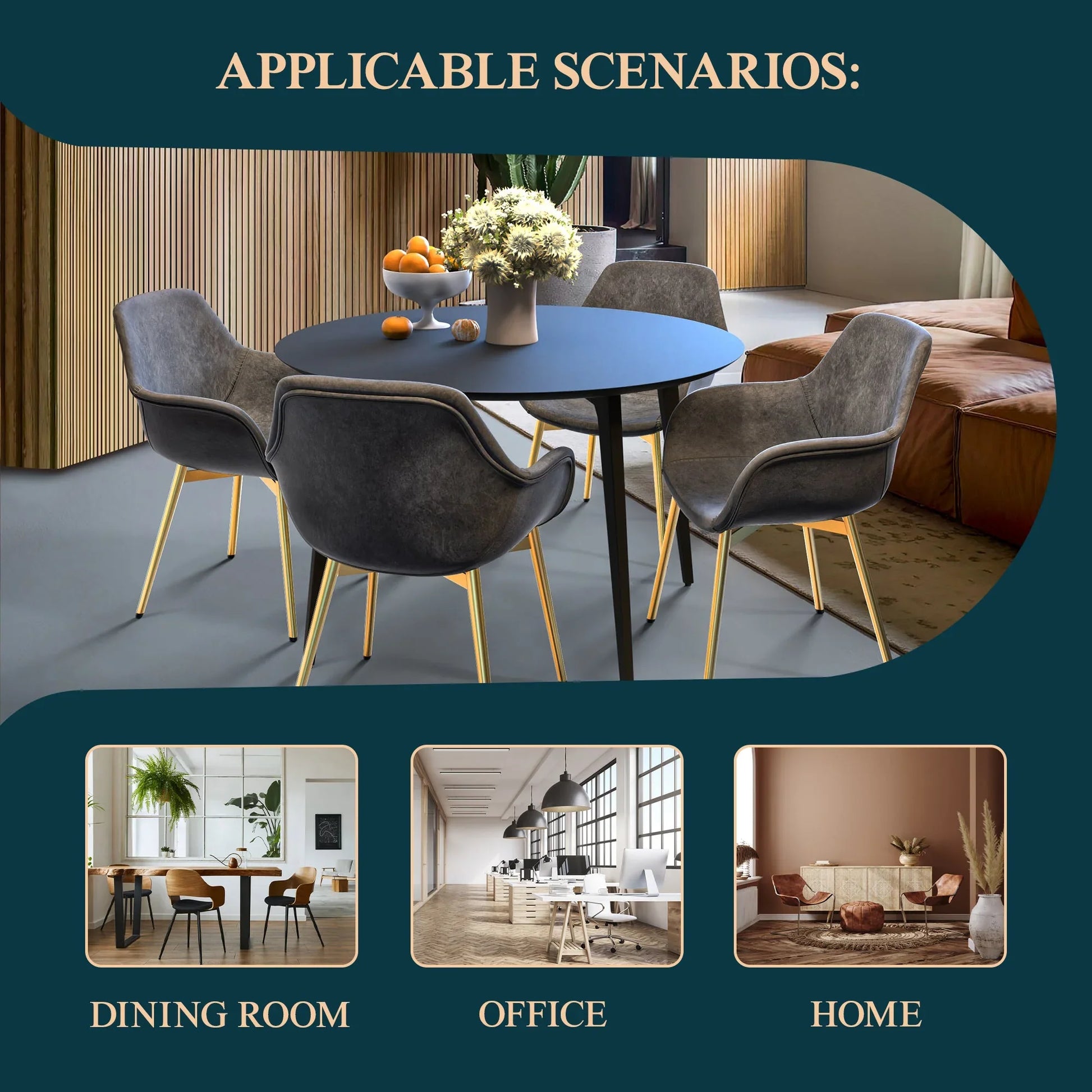 Markley Modern Leather Dining Arm Chair With Gold Metal Legs Set of 4 - Elax Furniture