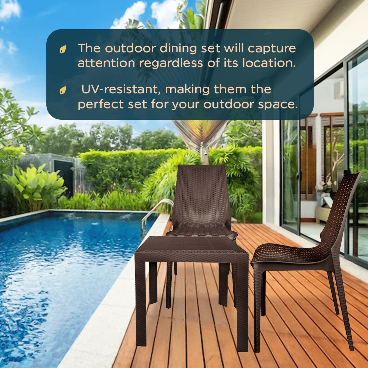 Kent Mid-Century Modern Weave Design 3-Piece Outdoor Patio Dining Set - Elax Furniture