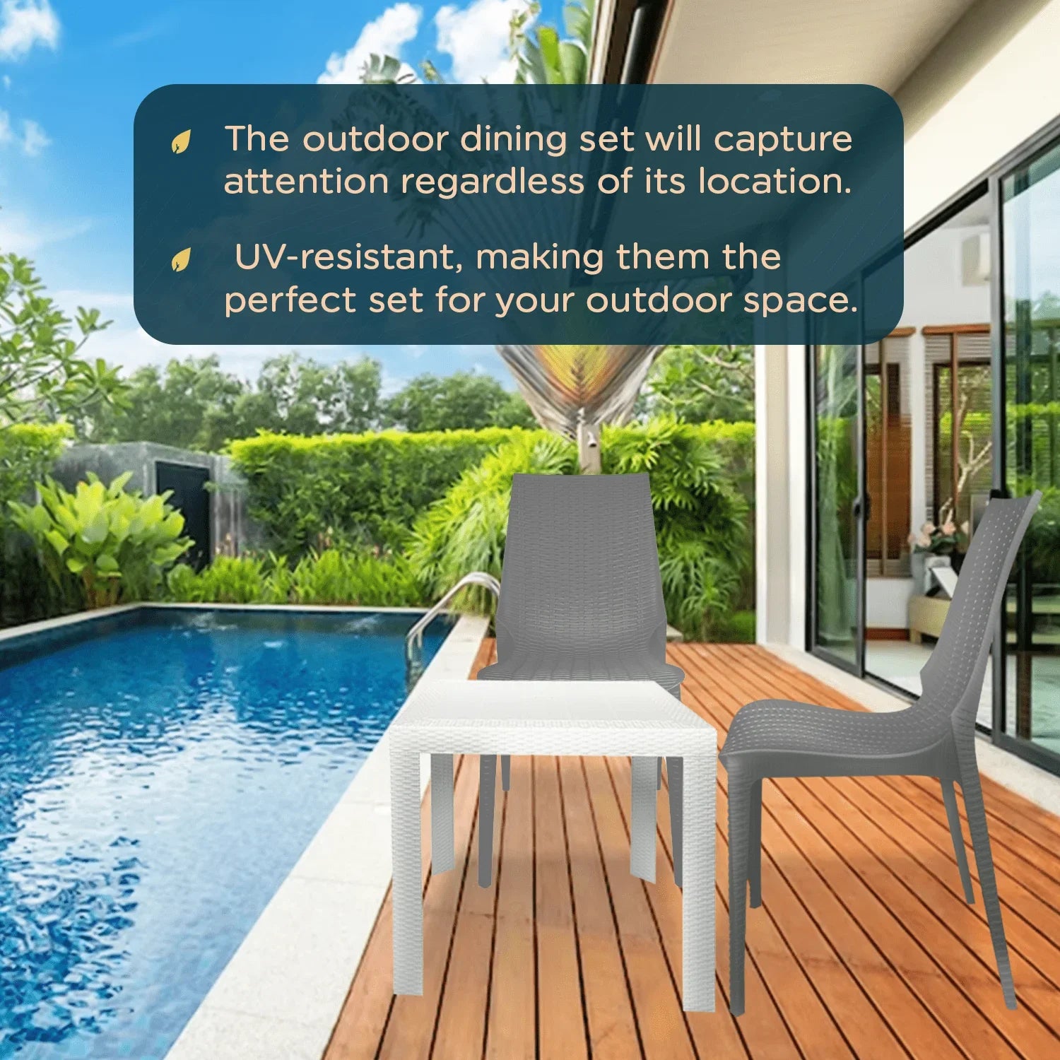 Kent Mid-Century Modern Weave Design 3-Piece Outdoor Patio Dining Set - Elax Furniture