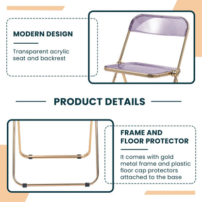 Lawrence Acrylic Folding Chair With Gold Metal Frame Set of 2 - Elax Furniture