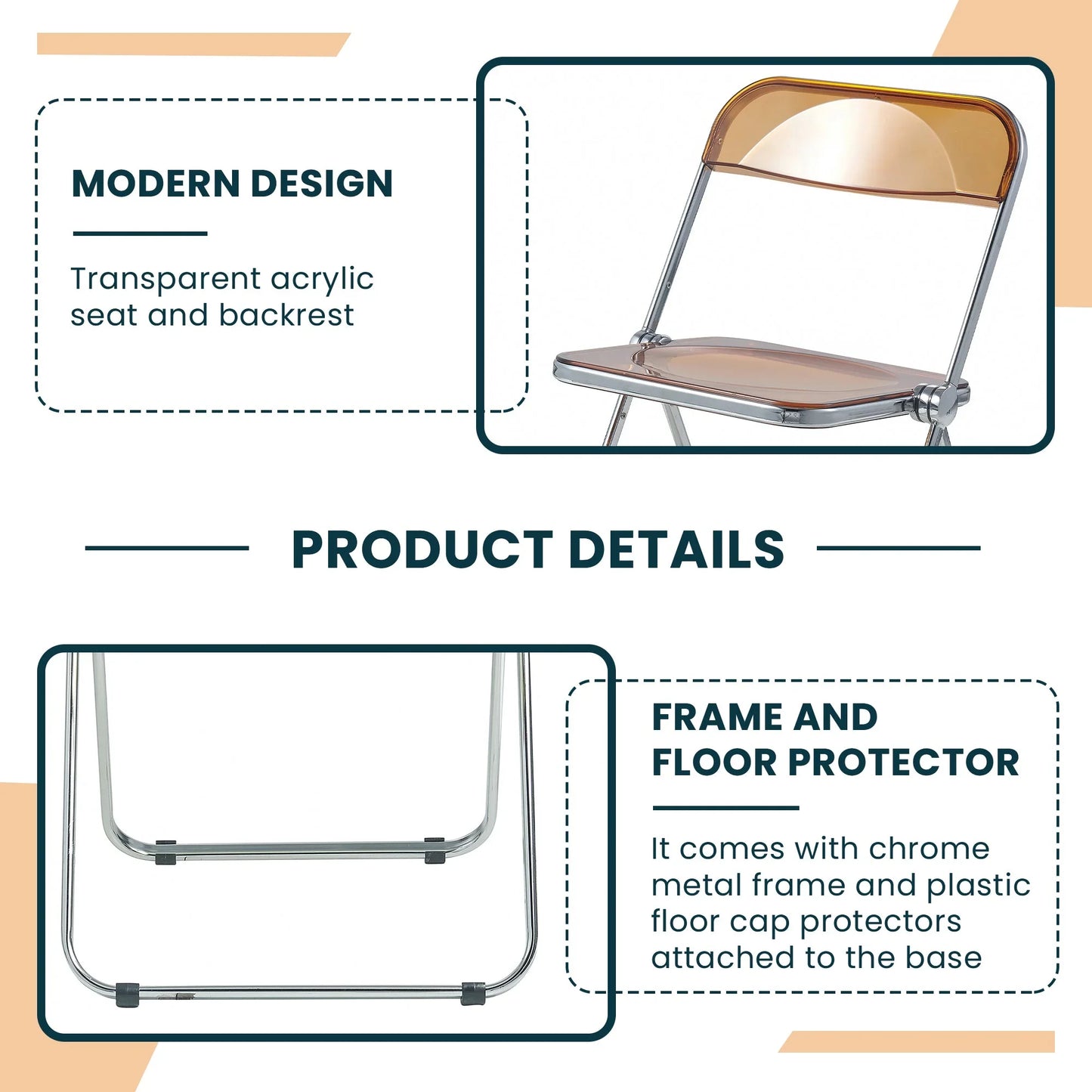 Lawrence Acrylic Folding Chair With Metal Frame Set of 4 - Elax Furniture