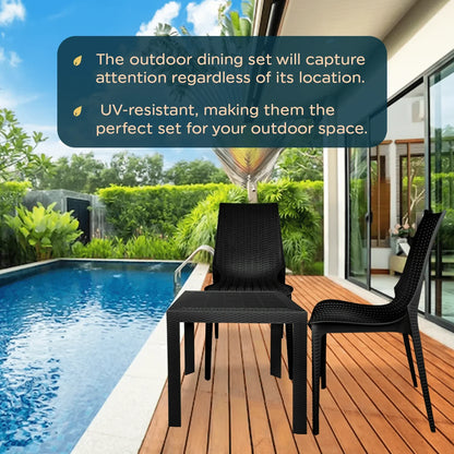 Kent Mid-Century Modern Weave Design 3-Piece Outdoor Patio Dining Set - Elax Furniture