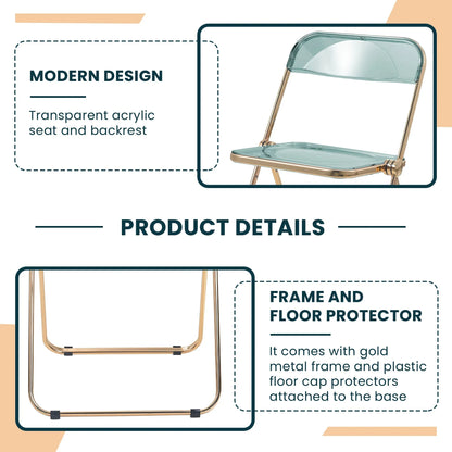 Lawrence Acrylic Folding Chair With Gold Metal Frame Set of 2 - Elax Furniture
