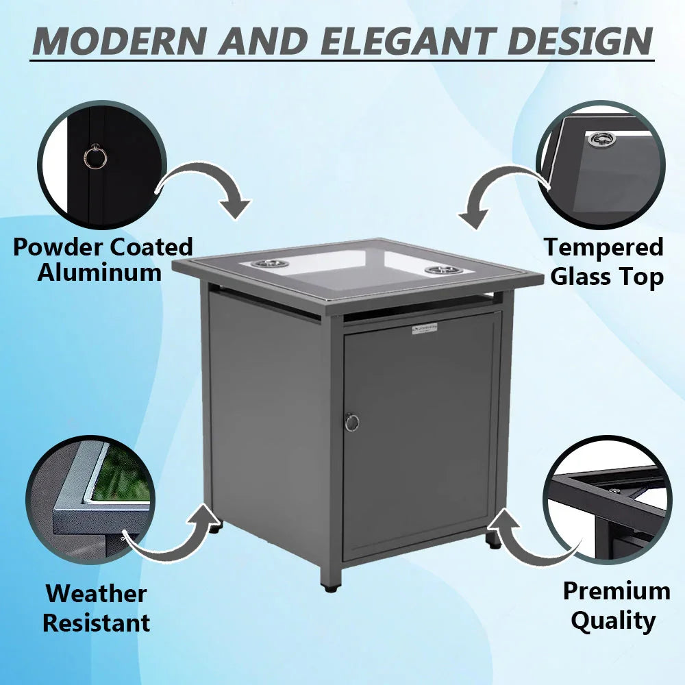 Walbrooke Modern Square Tank Holder Table with Tempered Glass Top and Powder Coated Aluminum - Elax Furniture