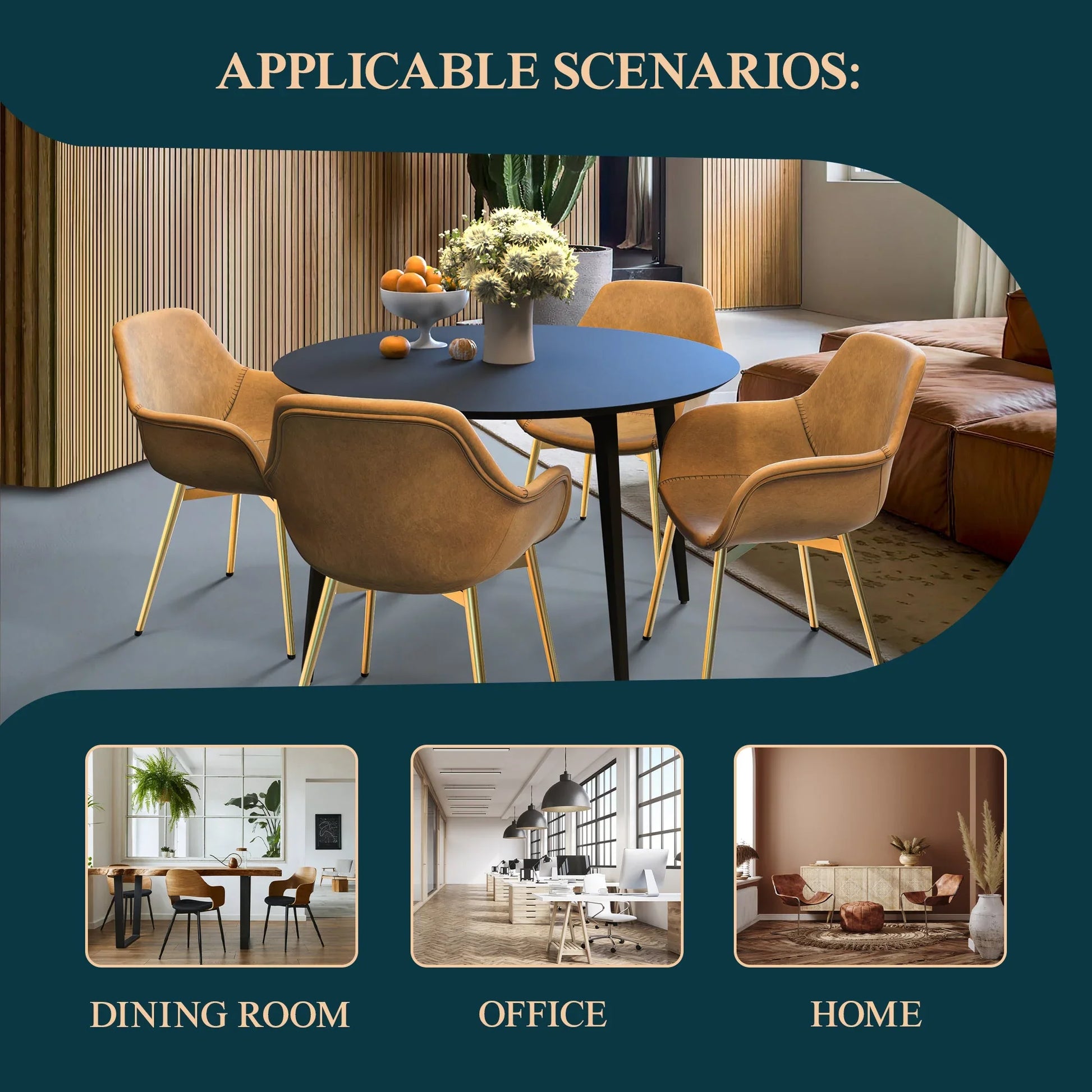 Markley Modern Leather Dining Arm Chair With Gold Metal Legs Set of 4 - Elax Furniture