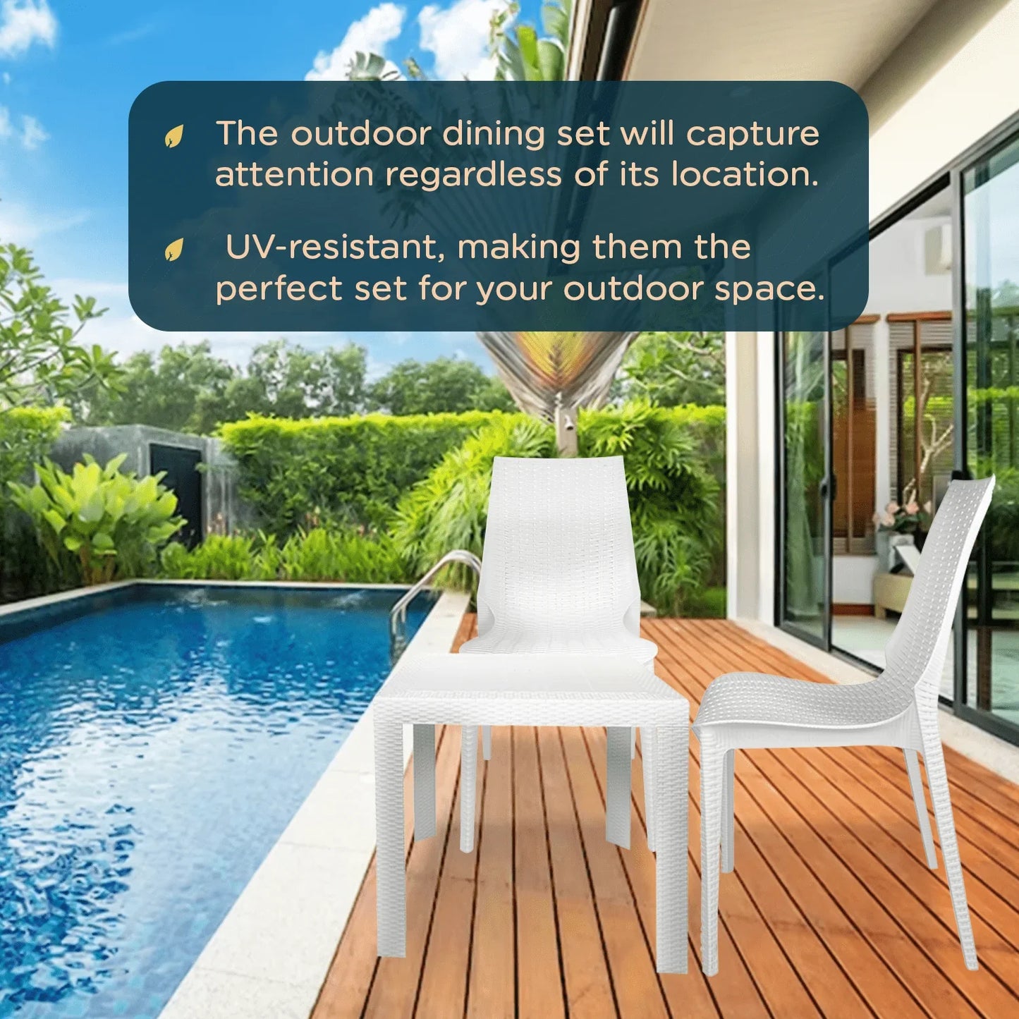 Kent Mid-Century Modern Weave Design 3-Piece Outdoor Patio Dining Set - Elax Furniture