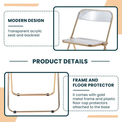 Lawrence Acrylic Folding Chair With Gold Metal Frame Set of 2 - Elax Furniture