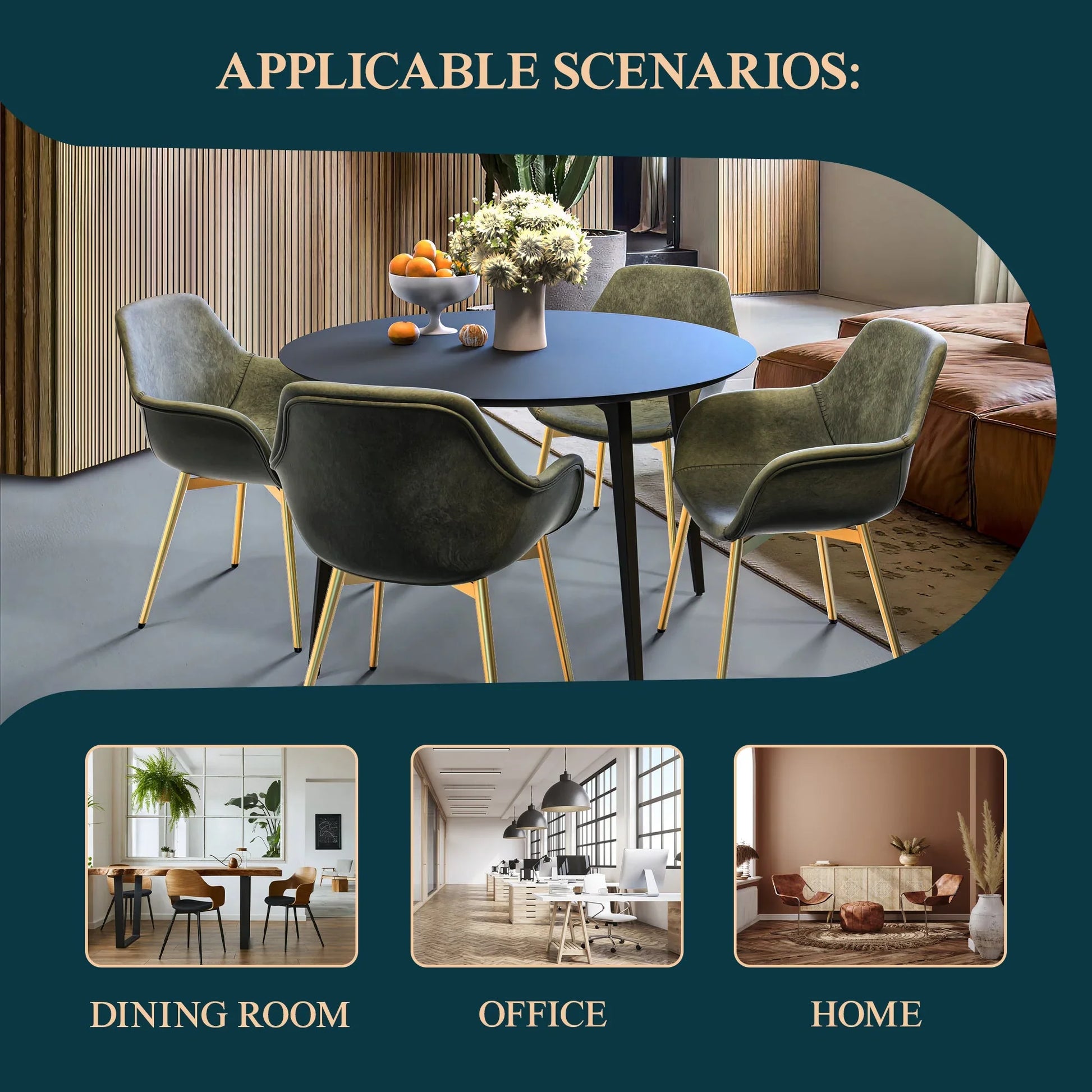 Markley Modern Leather Dining Arm Chair With Gold Metal Legs Set of 4 - Elax Furniture