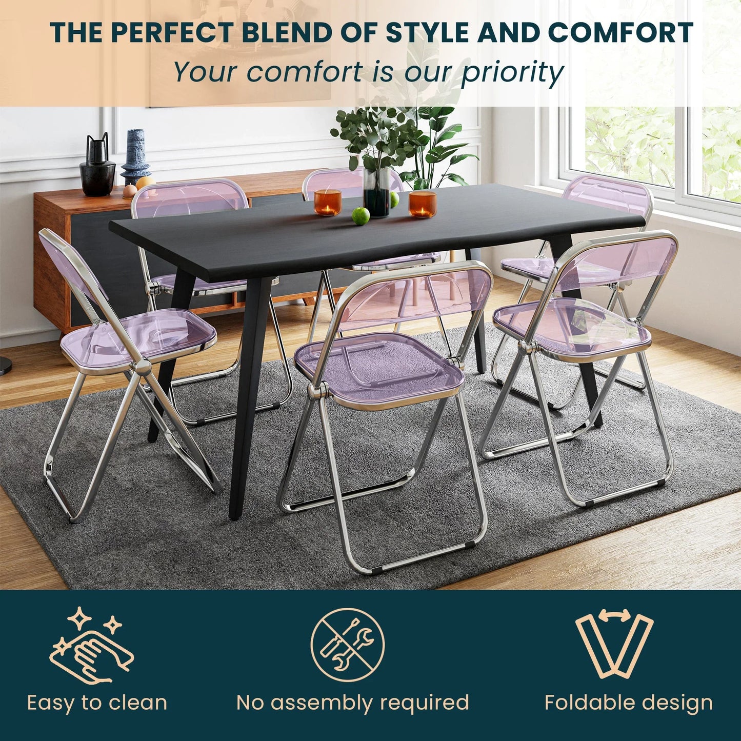 Lawrence Acrylic Folding Chair With Metal Frame Set of 2 - Elax Furniture