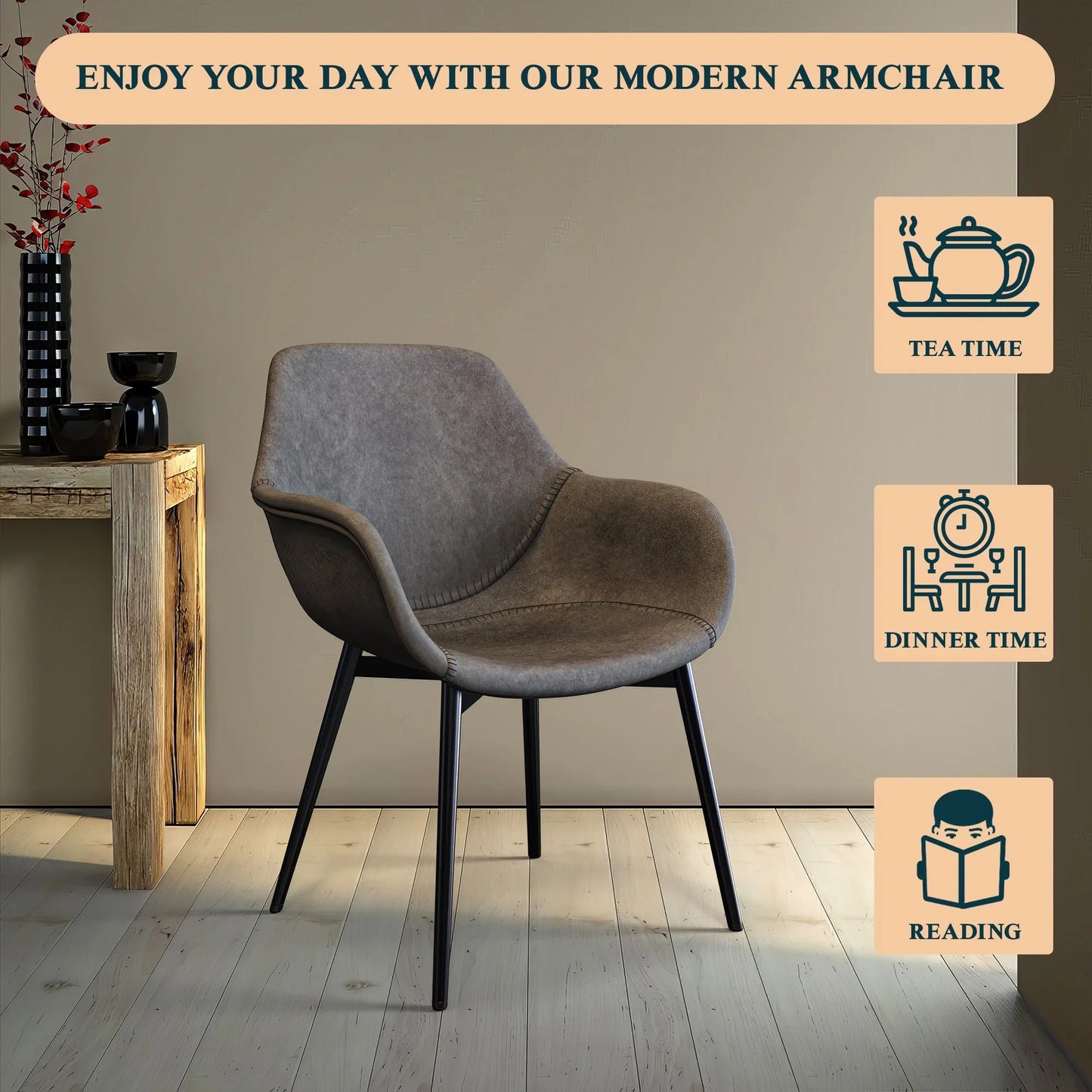 Markley Modern Leather Dining Arm Chair With Metal Legs Set of 4 - Elax Furniture