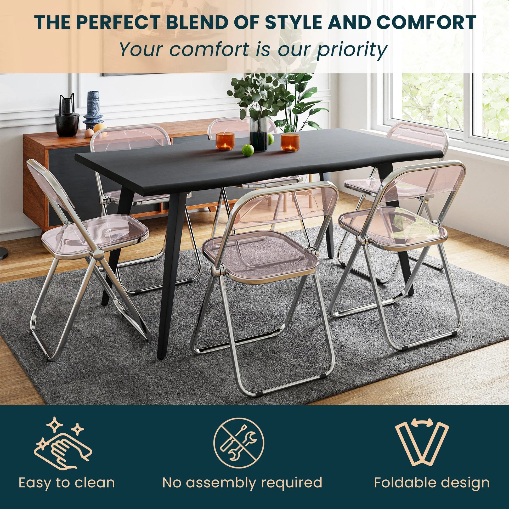 Lawrence Acrylic Folding Chair With Metal Frame Set of 2 - Elax Furniture