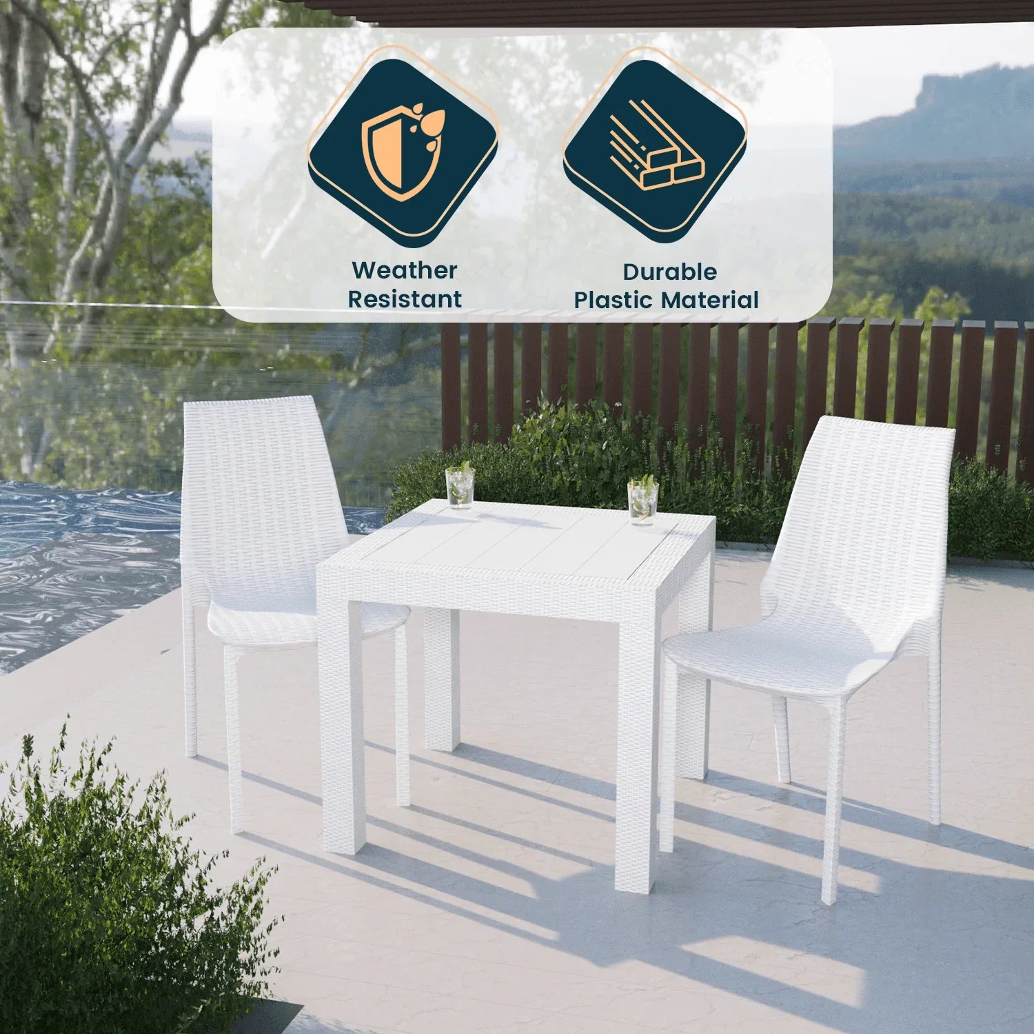 Kent Mid-Century Modern Weave Design 3-Piece Outdoor Patio Dining Set - Elax Furniture