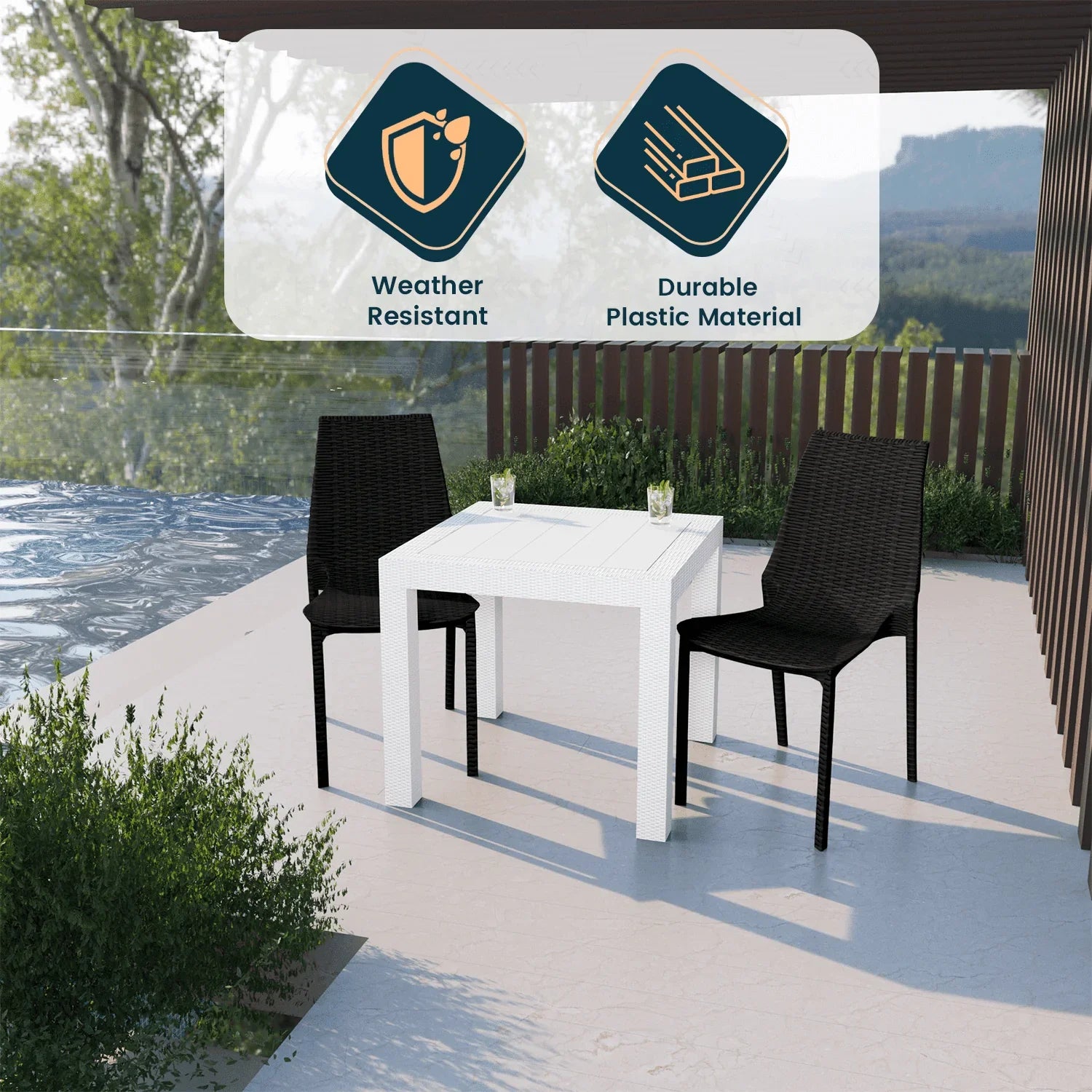 Kent Mid-Century Modern Weave Design 3-Piece Outdoor Patio Dining Set - Elax Furniture