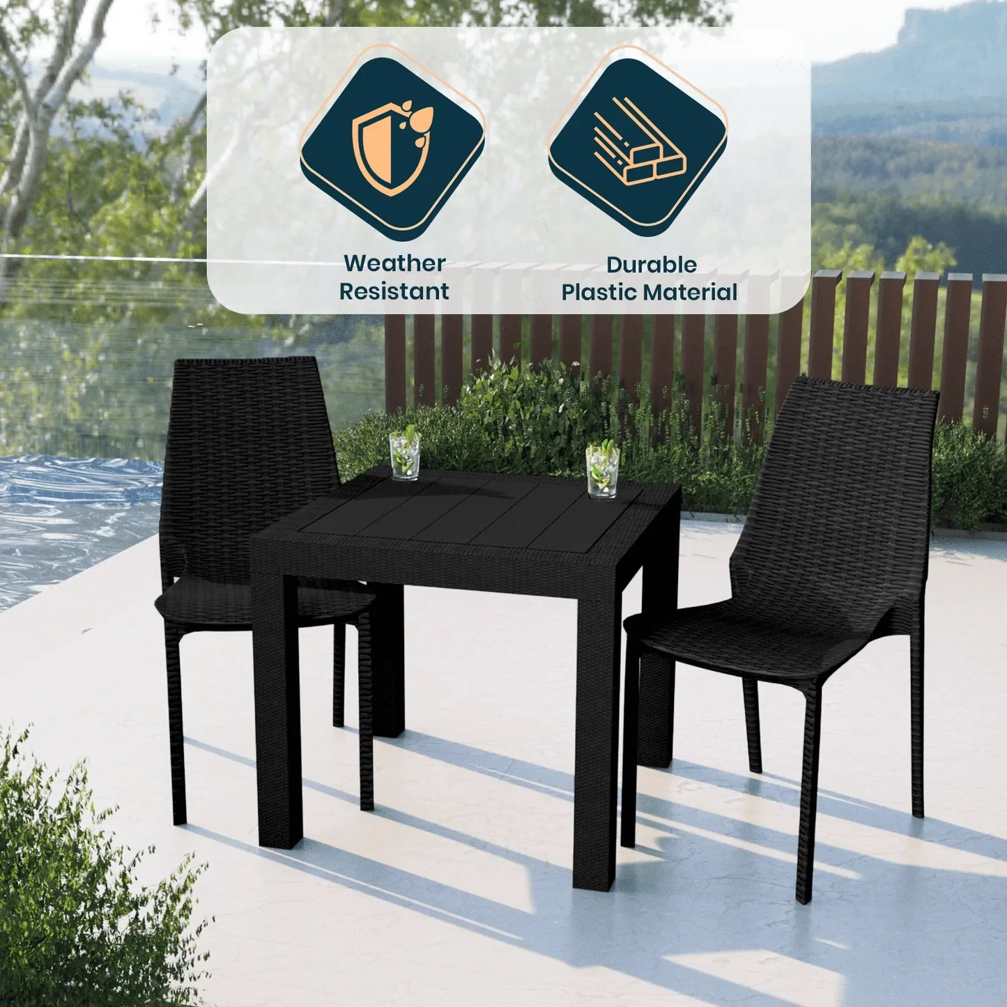 Kent Mid-Century Modern Weave Design 3-Piece Outdoor Patio Dining Set - Elax Furniture