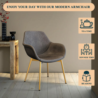Markley Modern Leather Dining Arm Chair With Gold Metal Legs Set of 4 - Elax Furniture