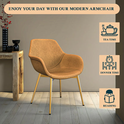 Markley Modern Leather Dining Arm Chair With Gold Metal Legs Set of 2 - Elax Furniture