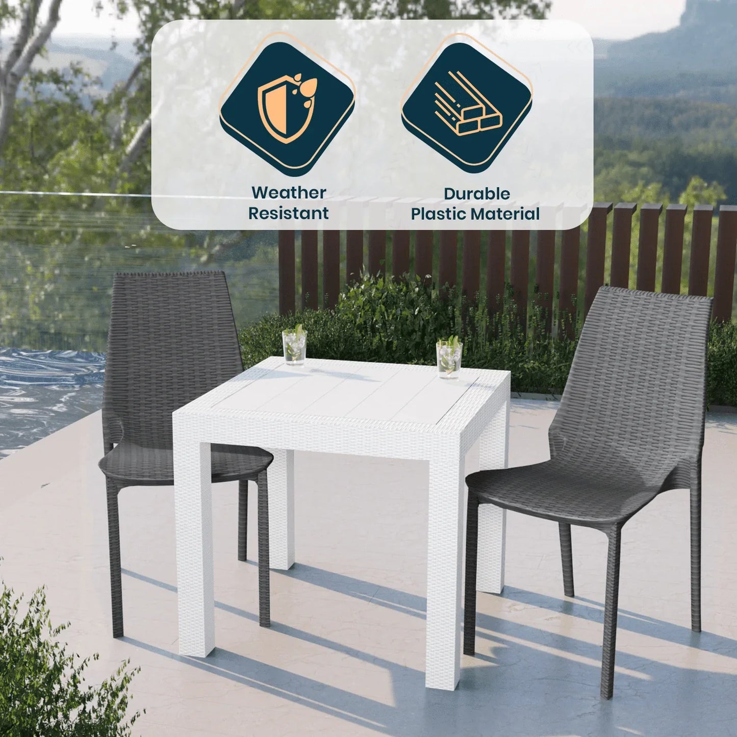 Kent Mid-Century Modern Weave Design 3-Piece Outdoor Patio Dining Set - Elax Furniture