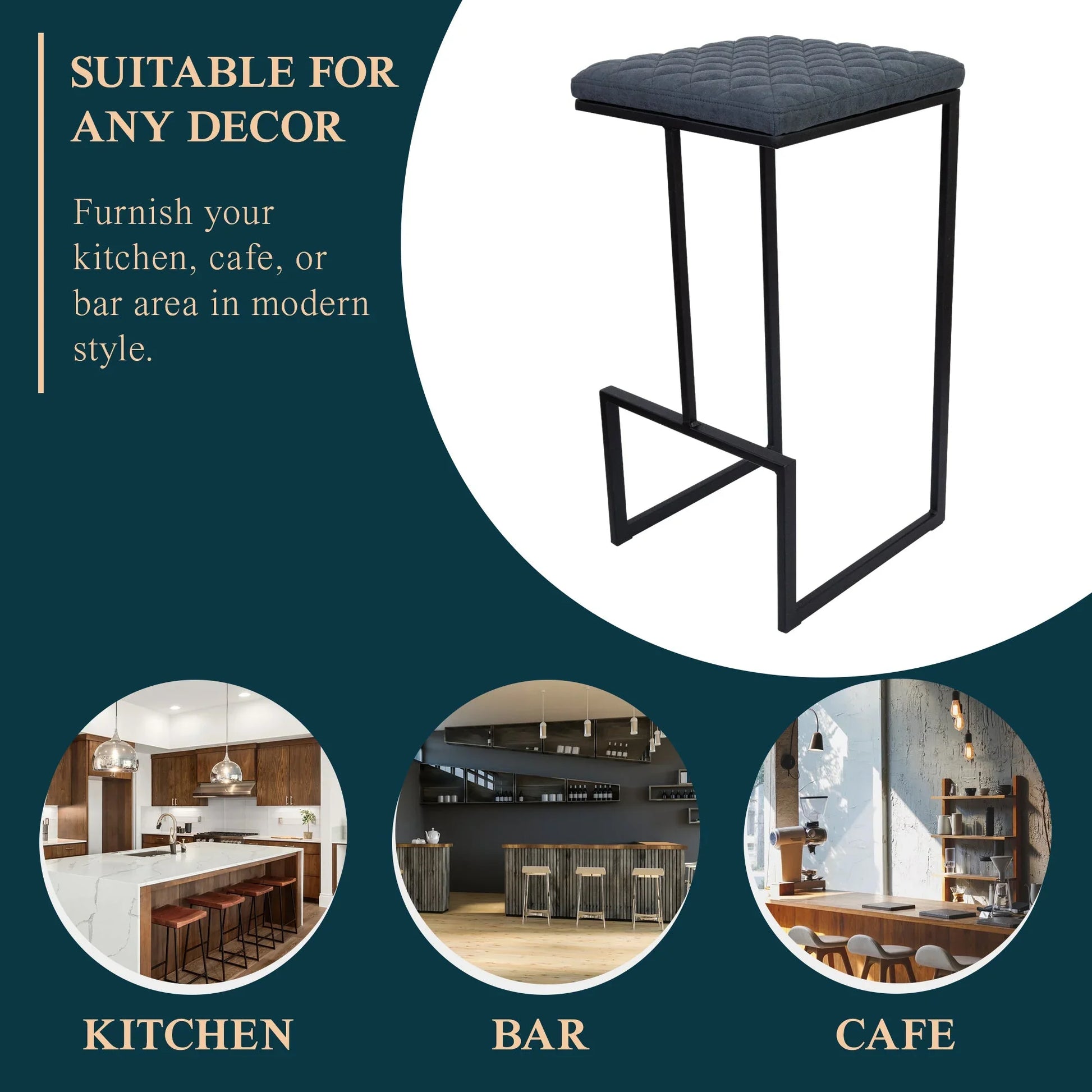 Quincy Leather Bar Stools With Metal Frame - Elax Furniture